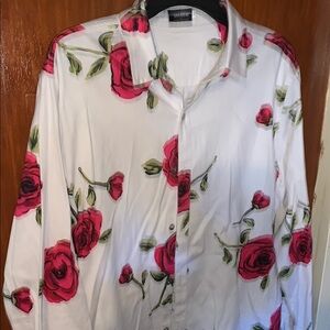 White and Pink Shanbao  Long Sleeve Button Down Shirt